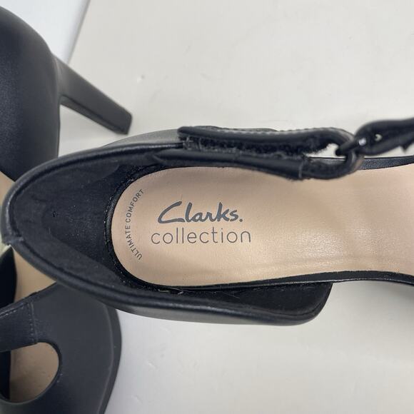 Clark's Ambyr Glow Asymmetrical Comfort Mary Jane Black Leather Pumps Sz 11 - Picture 3 of 7